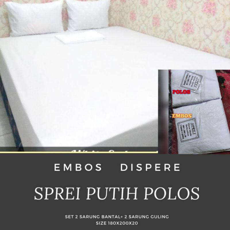 SPREI PUTIH POLOS 180X200 160X200 120X200 GRATIS SARUNG BANTAL GULING SEPRAI SEPREI HOTEL PENGINAPAN VILLA HOMESTAY RUMAH SAKIT KATUN DISPERSE ADEM TIDUR NYENYAK