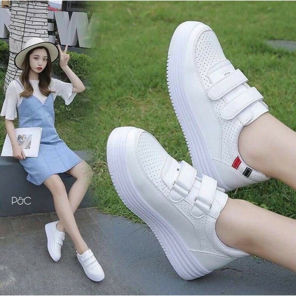  SEPATU  WANITA  KETS  SNEAKER TALI BAHAN SINTETIS PUTIH POLOS 