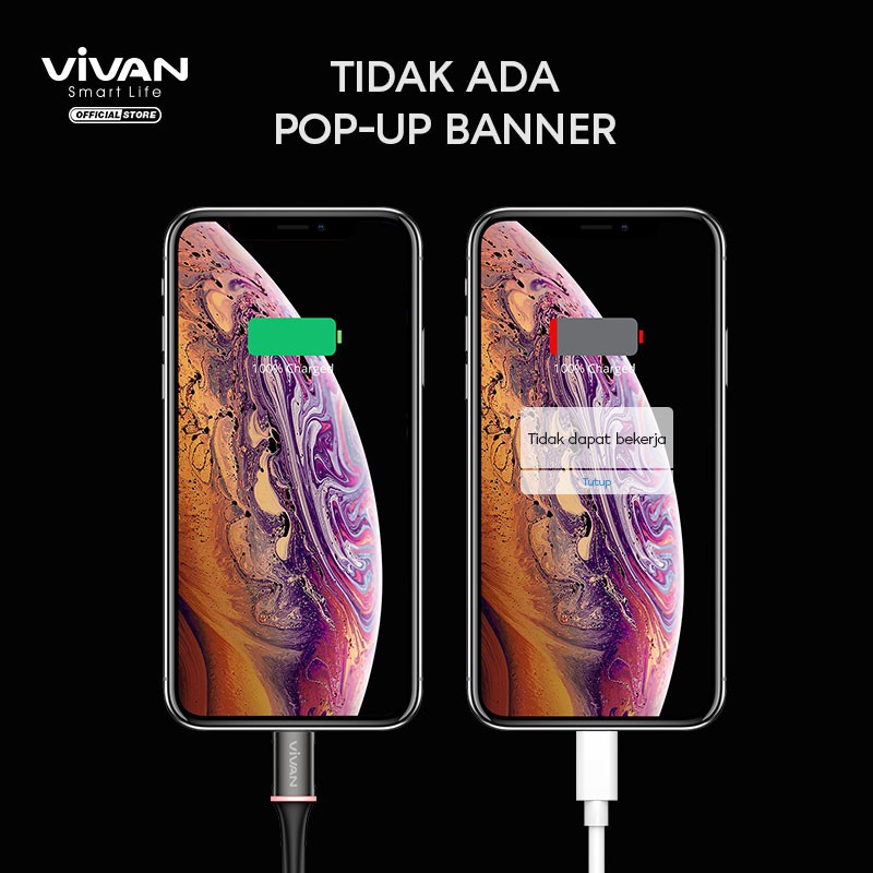 VIVAN Kabel iPhone Lightning 2.4A LED Light Quick Charge 100CM Garansi Resmi 1 Tahun VDL100 ORIGINAL