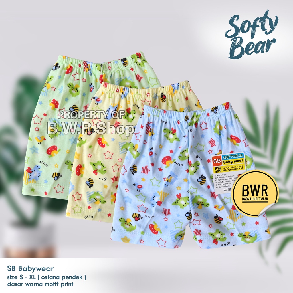 Celana Anak PENDEK SB Softtbear Warna Motif / Celana Anak Unisex Babywear S - XL | Bwr