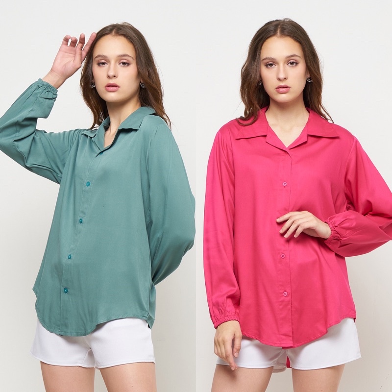 Kemeja Rayon Cewe Polos Tangan Panjang