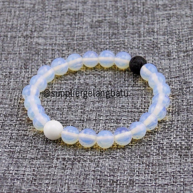 gelang batu onyx putih lava stone moonstone opalite diffuser opal