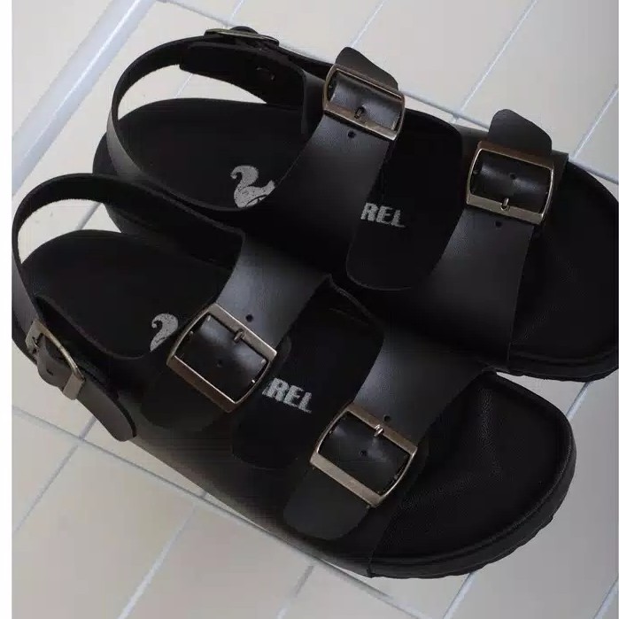 GENCY BLACK |FORIND x Squirrel| Sendal Ori Tali Kulit Simpel Kayu Pria/Wanita Sandal Footwear New