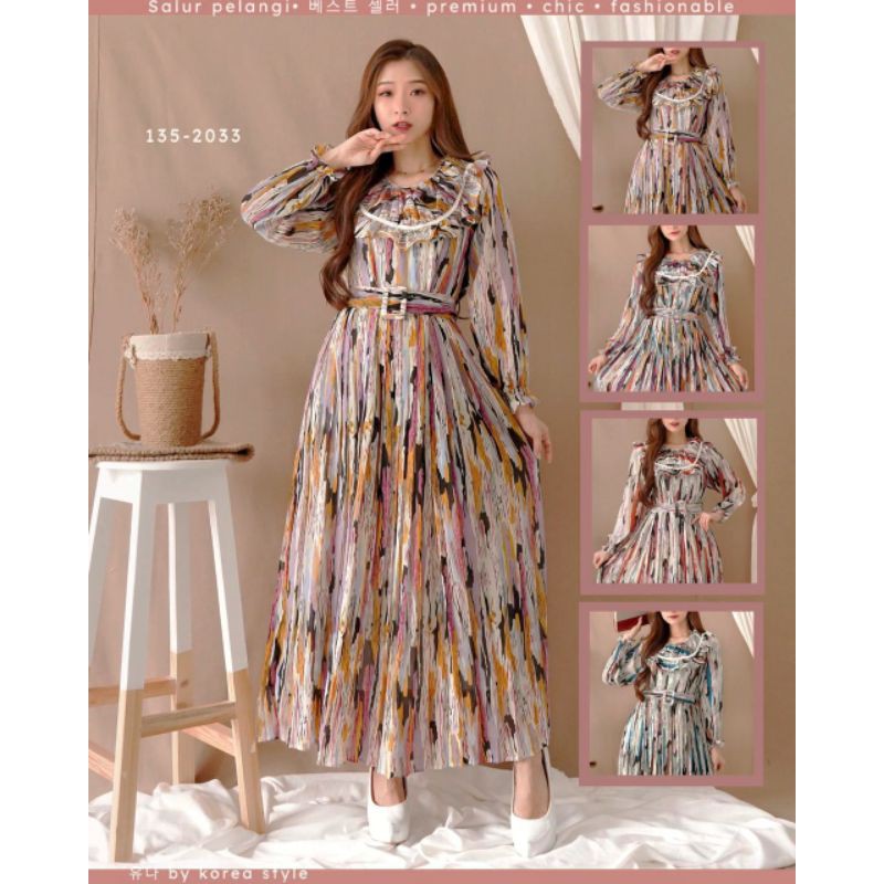 Suzy Dress Wanita Kekinian Korean style • Gamis Ceruty Bangkok Plisket ori Yuna