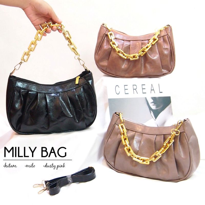 READY STOK Tas Selempang Wanita MILLY BAG Tas Bahu Wanita Shoulder Bag Wanita Rantai Gold