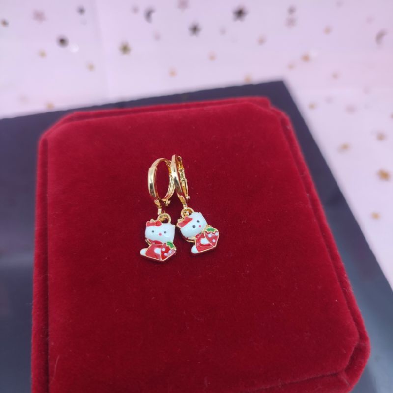 Anting anak jepit bulat xuping Hellokity lapis emas 24k anti karat COD