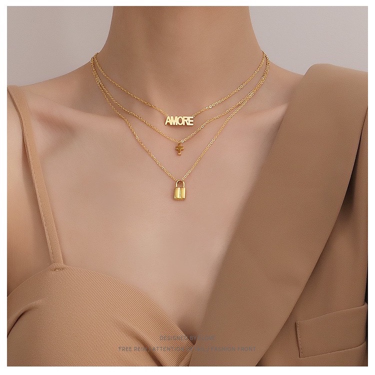 Kalung Rantai Klavikula Desain Alfabet Bahan Logam | Kalung Rantai Rose Gold 18k Bahan Stainless Steel Untuk Wanita