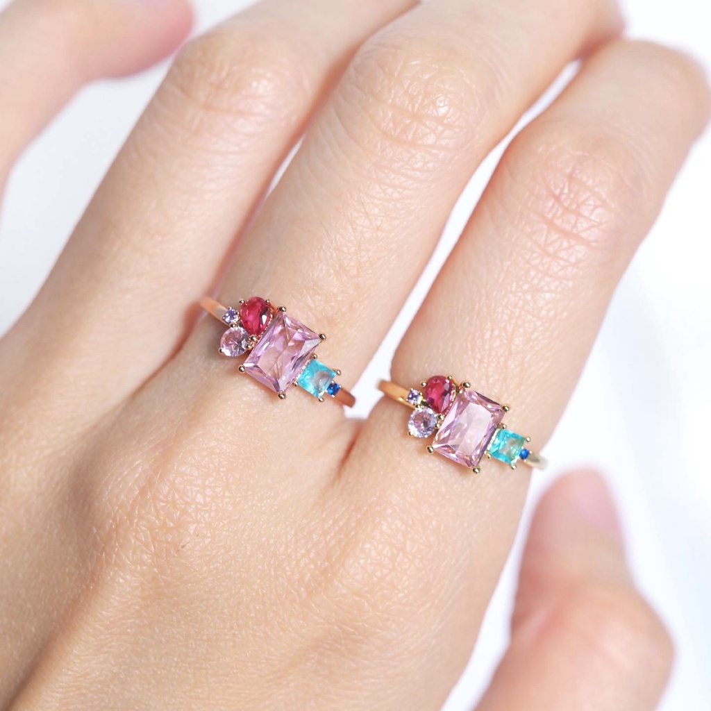 Panlandwoo - Cincin Rhodium Wanita Poppy Pink Adjustable