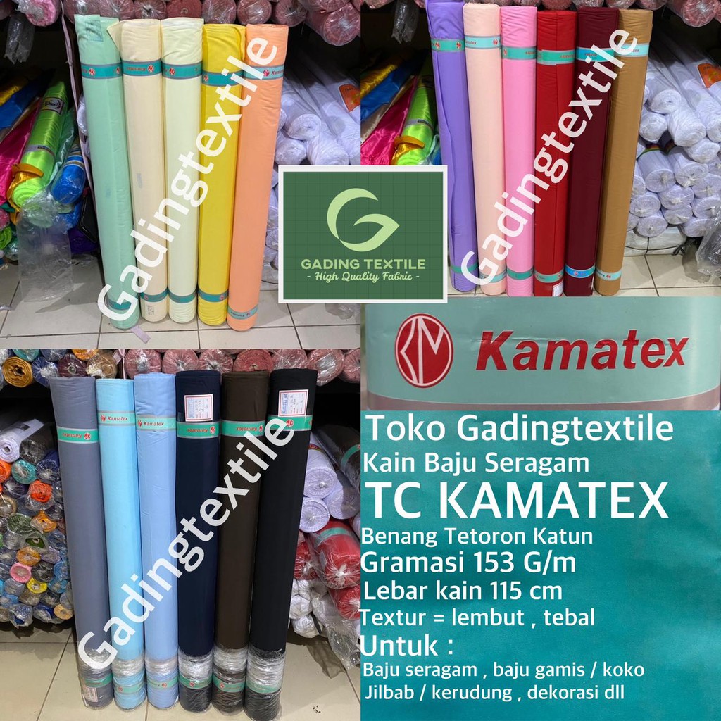 ( per setengah meter ) Kain tetoron katun warna kelir TC KAMATEX lebar 115 cm meteran bahan baju kemeja hem seragam sekolah kerja gamis koko dress kerudung jilbab jilbab mori kafan craft kerajinan tangan taplak meja bendera umbul umbul dekorasi dekor