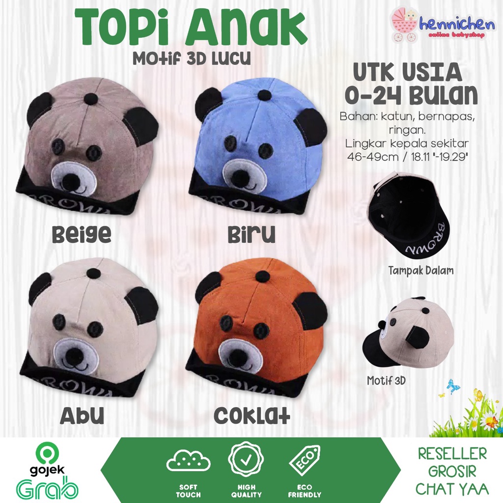 TOPI ANAK LUCU 3D MOTIF UNISEX BAO