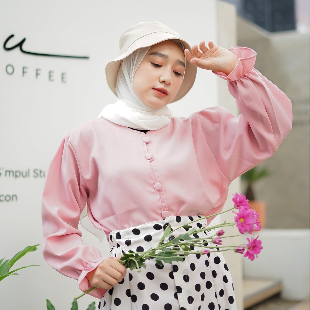 FLASH SALE VIORA Blouse Atasan kancing lengan kerut atasan wanita terbaru pakaian wanita