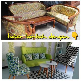  Tukar  tambah  kursi  sofa  rusak jadul dengan midel terbaru 