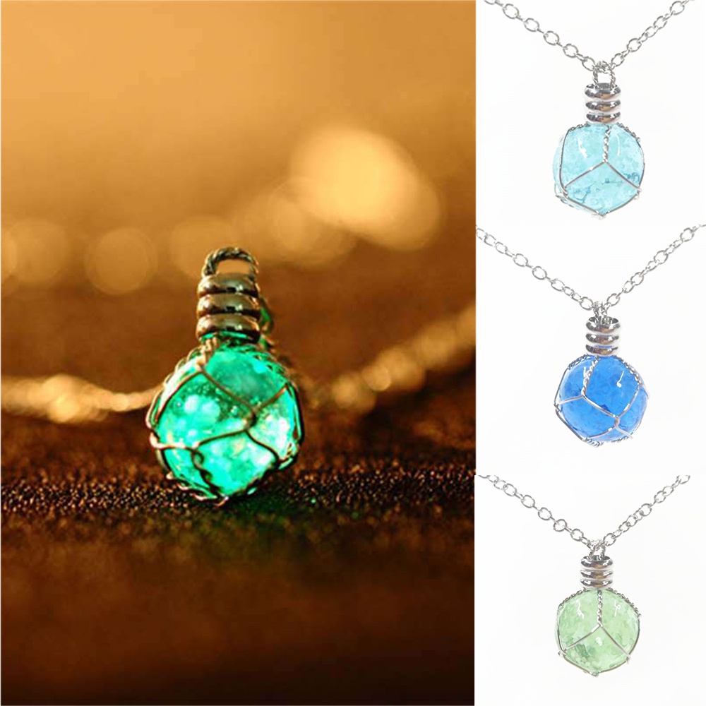 Needway  Fashion Ball Fancy Luminous Jewelry Pendant Glow In The Dark New Arrival Fairy Green&amp;Blue Lady‘s Necklace/Multicolor