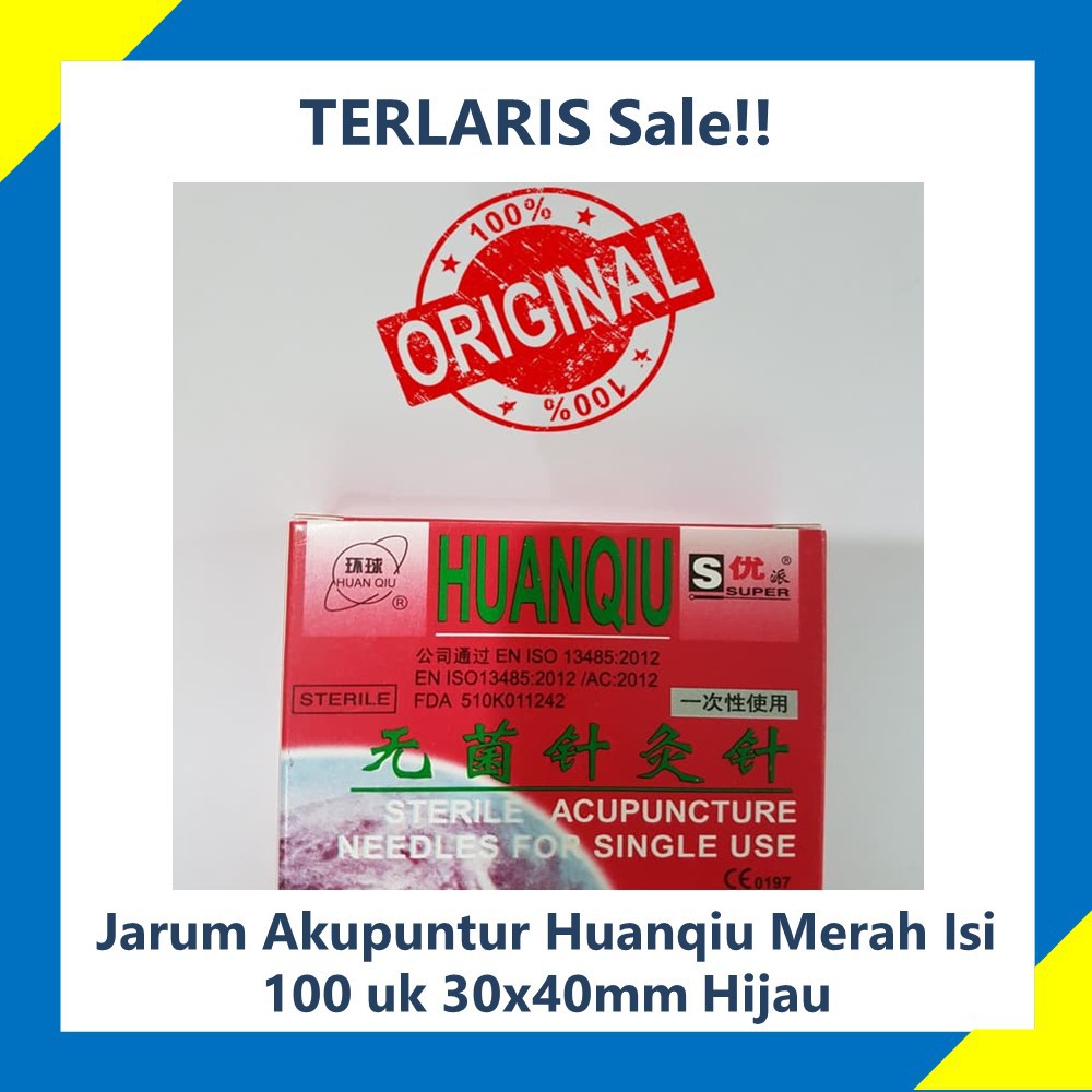 TERMURAH  Jarum Akupuntur Huanqiu Super dus merah isi 100 ukuran 30x40 mm Hijau