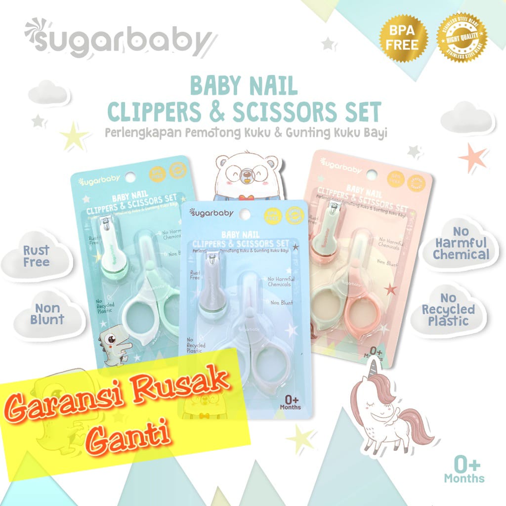 Sugarbaby 2in1 Baby Nail Clippers&amp;Scissors Set (pemotong&amp;gunting kuku) Babycare set Gunting kuku bayi Nail clippers baby MANICURE SET ISI 2 SUGARBABY