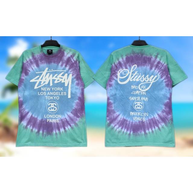 Kaos pendek TIE DYE STUSSY LONDON PARIS TOUR