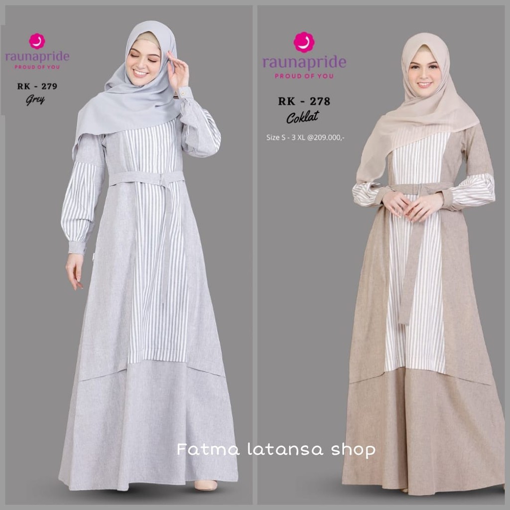 gamis katun rauna rk 278 / 279 / dress muslim / gamis dewasa / baju wanita / gamis katun stripe