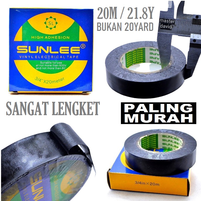 

Isolasi Listrik Hitam 20 Meter ¾ Inch 22 Yard Bukan 20 Yard 20y Vinyl Electrical Tape Kabel Selotip