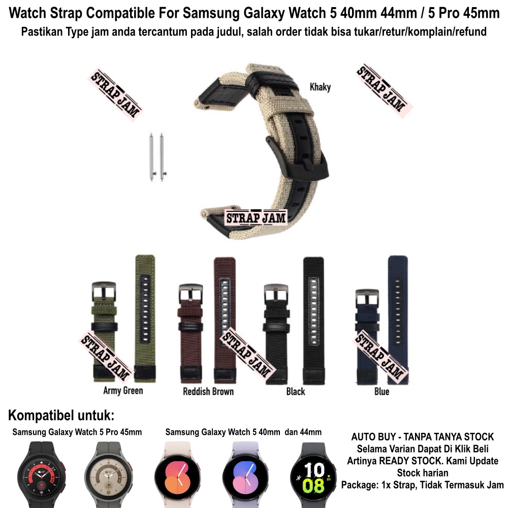 Strap Samsung Galaxy Watch 5 40mm 44mm Pro 45mm - Tali Jam 20mm Woven Nilon Tebal Nylon