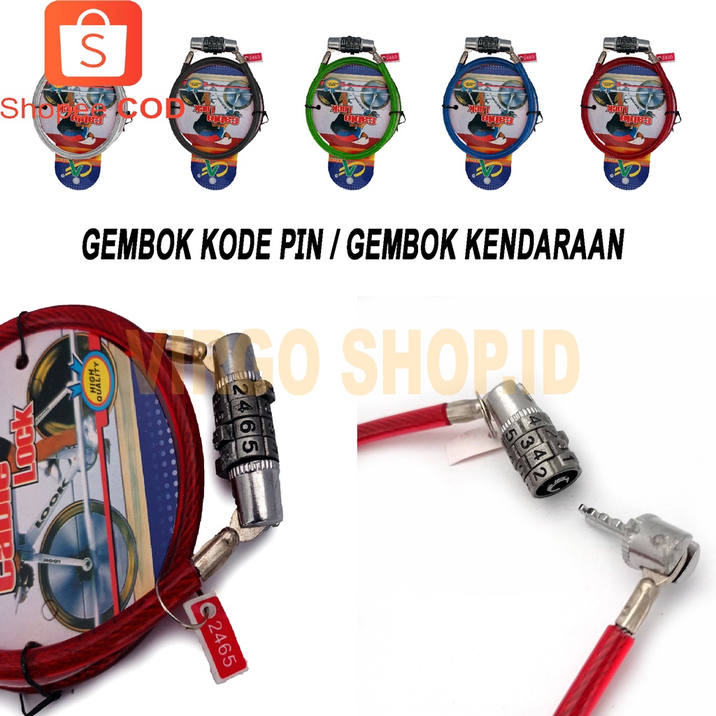 Cable Lock - Gembok Kabel Pin - Gombok Helm - Menggunakan KODE Kunci PIN / Gembok Sepeda / Gembok Helm / Gembok / Kunci Gembok / Kunci Gembok Motor / Kunci / Kunci Kunci / Kunci Helm / Kunci Gembok Sepeda