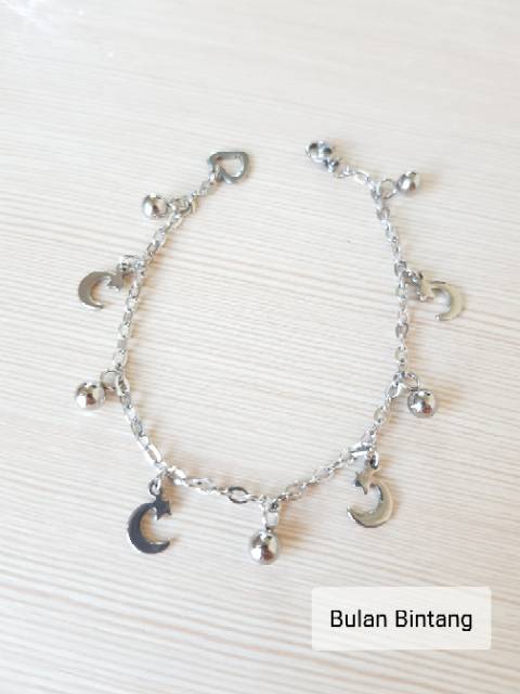 SET Gelang Tangan Kaki Titanium Silver Antikarat selamanya