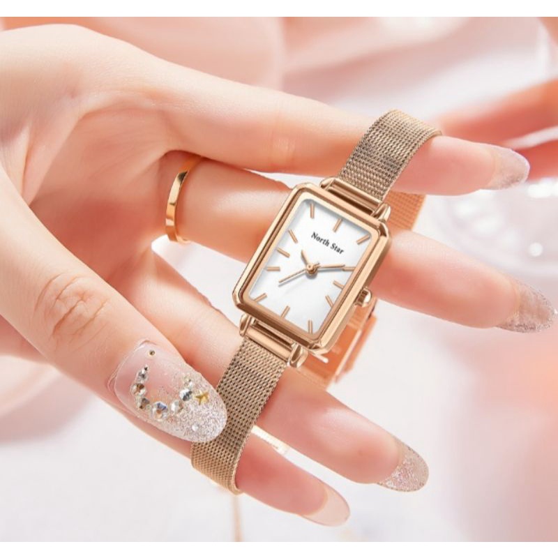 NEW STOK  Jam Tangan Wanita North Star Rantai Mini Segi