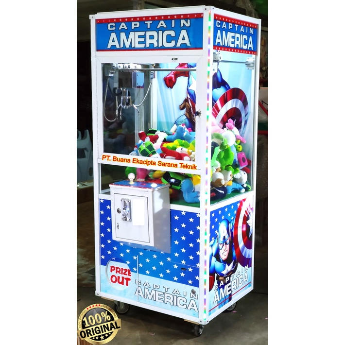 TERJUAL ke PONTIANAK Paket 1 Mesin Capit Boneka BOX IMPORT ORIGINAL Captain America + koin + paking 