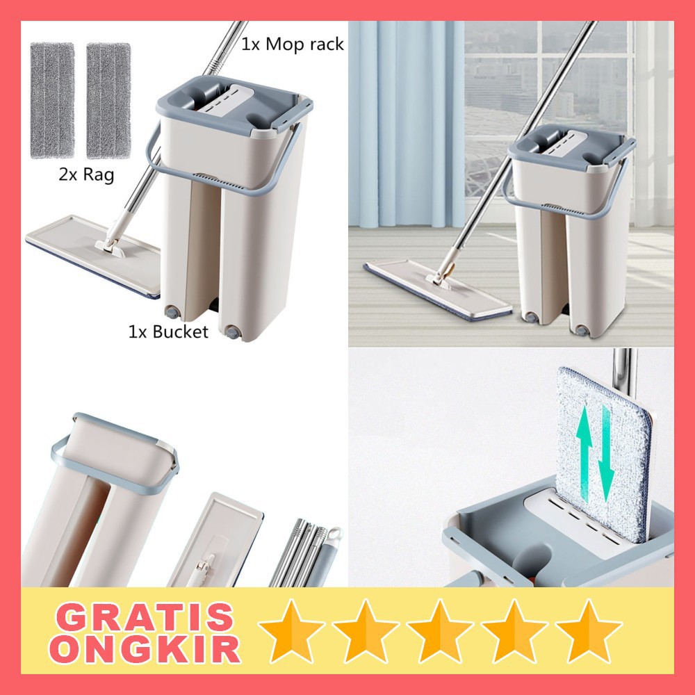 Alat Pel Mesin bersih lantai Set Automatic Magic Mop Flat Microfiber Bucket ISHOWTIENDA  FMI60 Grab