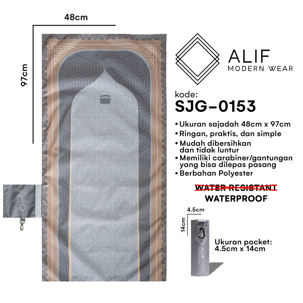 ALIF SAJADAH GENGGAM TRAVEL / SAKU / PORTABLE / WATERPROOF ( ALIF MODERN WEAR SJG-0153 )