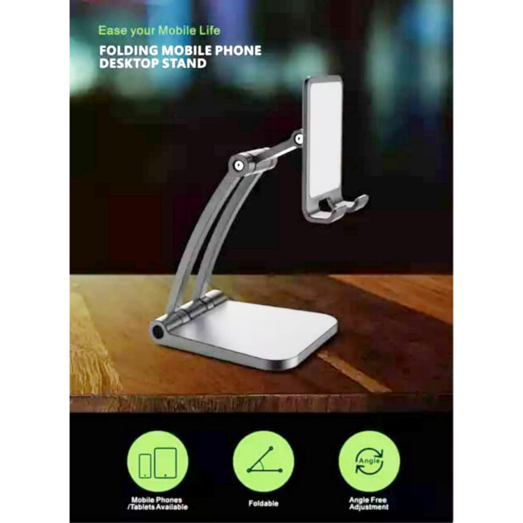 Dudukan HP / Holder HP Full Stainless / FOLDING MOBILE PHONE DESKTOP STAND Kode Q-009