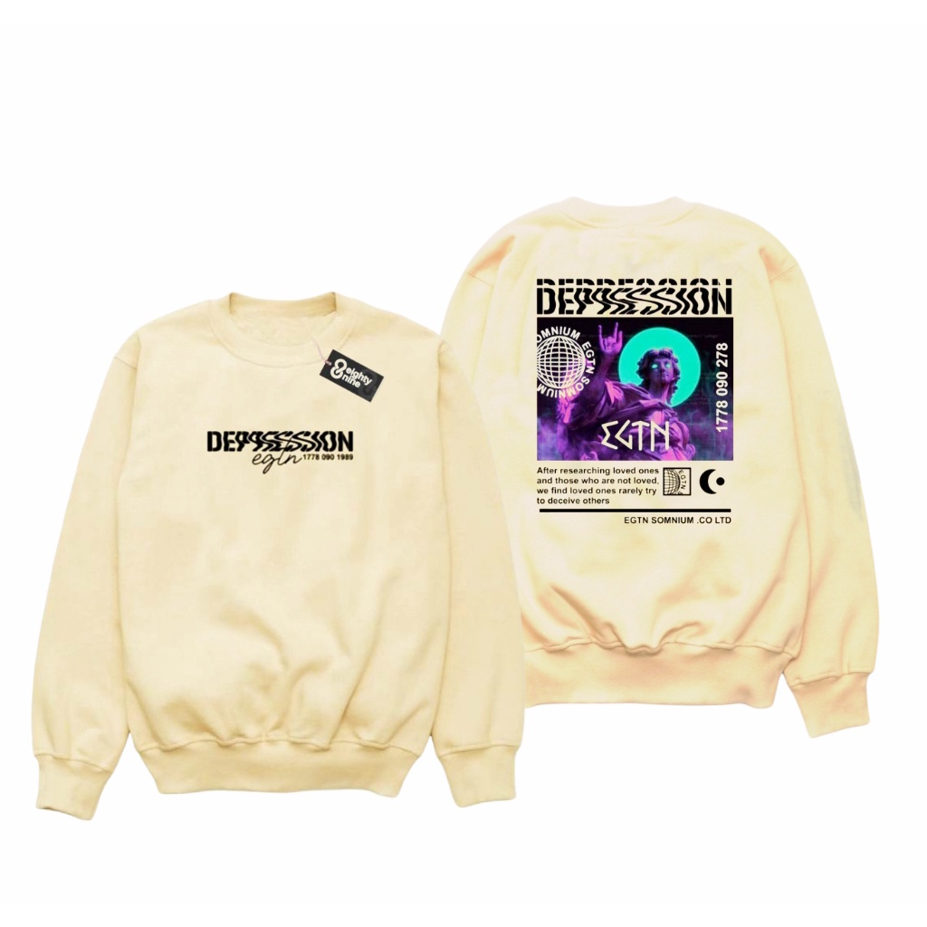 SWEATER CREWNECK PRIA WANITA OVERSIZE EIGHTY NINE WARNA CREAM DEPESSION SWEATSHIRT ORIGINAL SWITER PREMIUM SWETER DISTRO