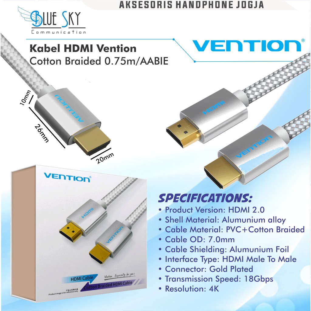 KABEL HDMI VENTION COTTON BRAIDED 0.75m AABIE