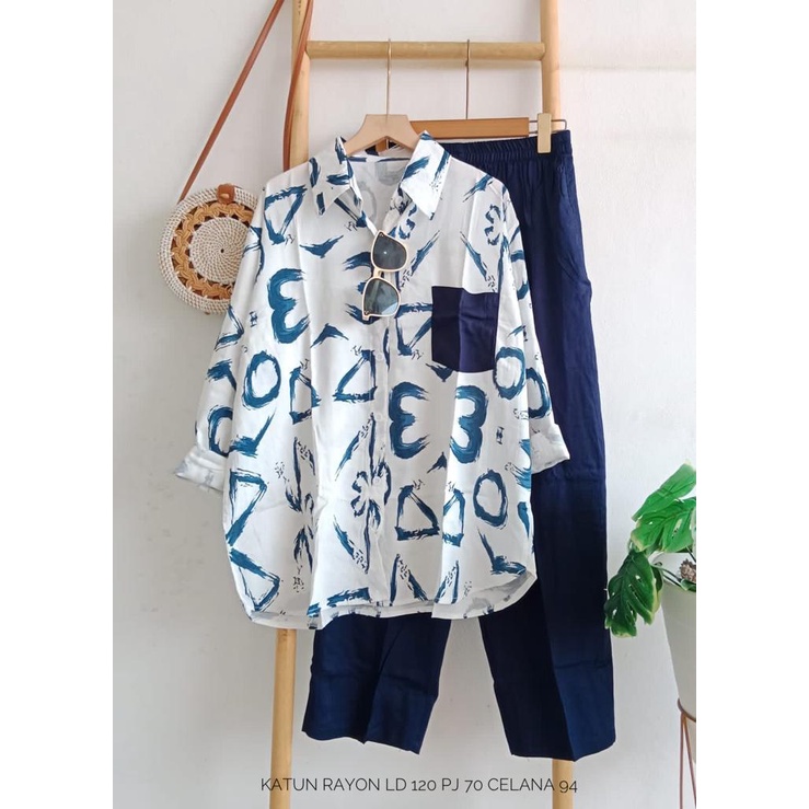 setelan kemeja salur rayon premium / baju setcel / setcel rayon / setcel terbaru