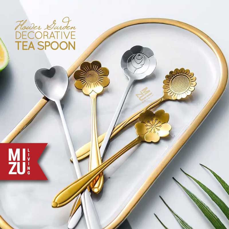 FLOWER GARDEN Golden Teaspoon Gold Single Spoon Sendok Teh Emas