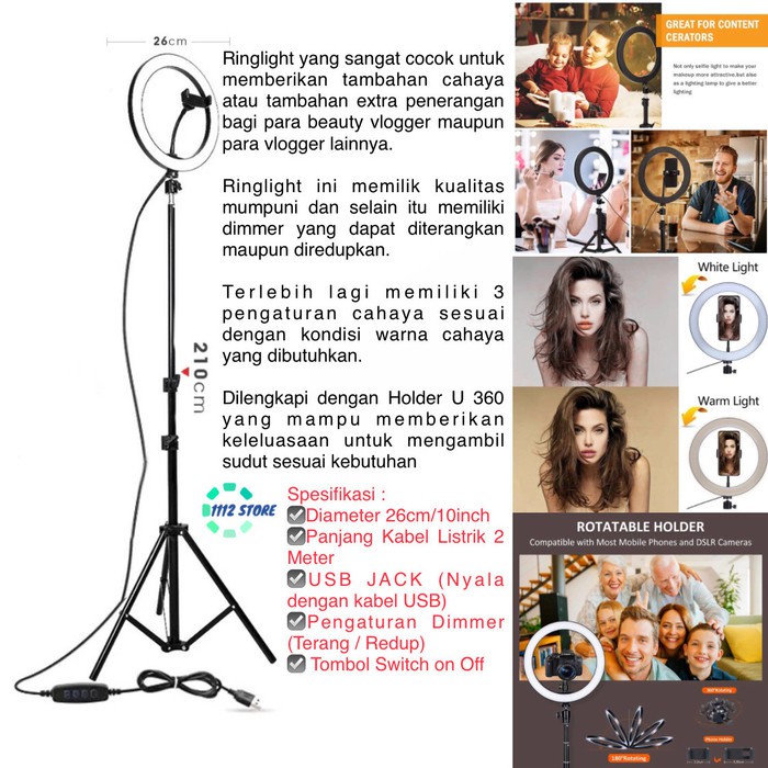 Tripod ring light - tripod 2 meter - ring light 26cm