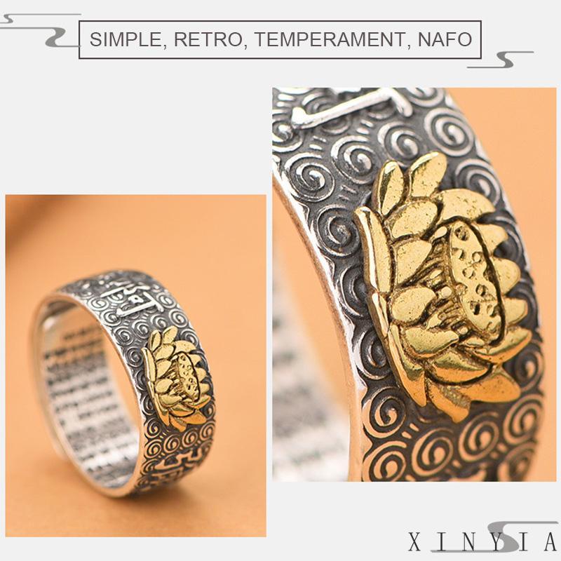 Cincin Model Terbuka Desain Tulisan Sutra Gaya Vintage Untuk Pria