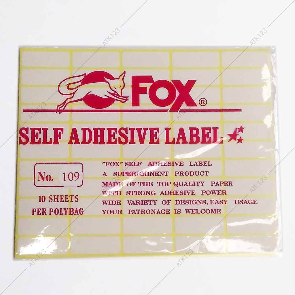 Kertas  Label  Stiker Fox No 109 uk 13 x 38 mm Persegi 