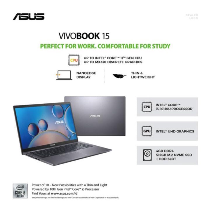 Asus VivoBook A516FA-VIPS351 - Slate Grey [i3 10110U-4GB-SSD 512GB]