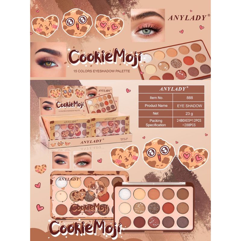 ECER!! EYESHADOW ANYLADY PALETTE COOKIE MOJI 15 WARNA NUDE SERIES NO. 850B/888