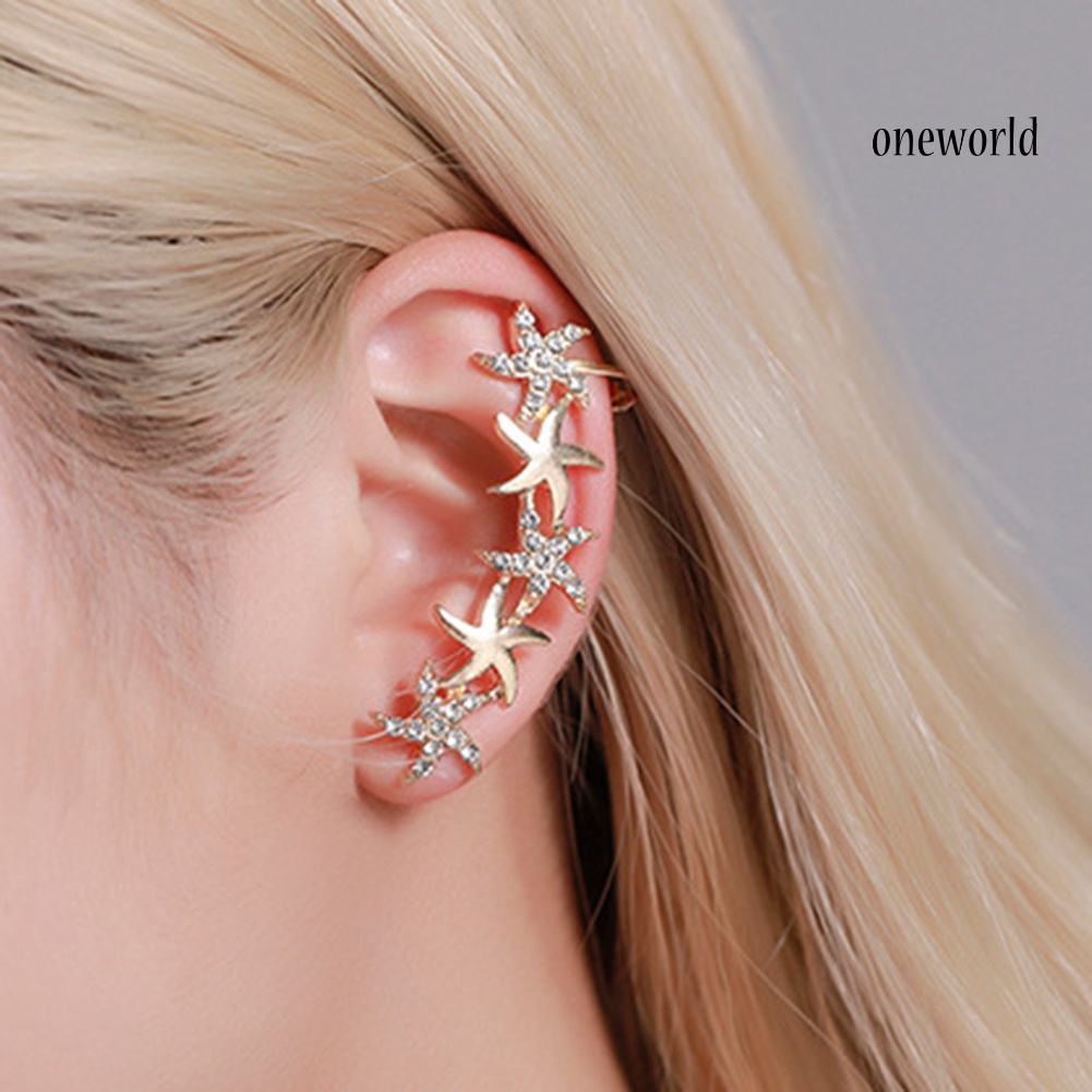 OW# 1Pc Women Rhinestone Flower Butterfly Ear Stud Cuff Clip Earring Helix Jewelry