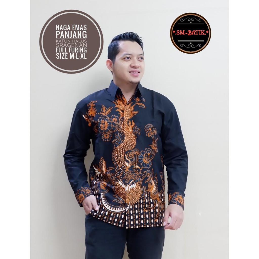 NAGA EMAS SM BATIKSOLOAMANAH BAJU KEMEJA BATIK SOLO PRIA LENGAN PANJANG PENDEK LAPIS FURING ATASAN BATIK PREMIUM MODERN KATUN HALUS LESMANA HITAM PARANG TRUNTUM COKLAT PANJI LESMONO ADIWANGSA GOLD PERMANA MERAH ASWANGGA 6 PARANG DIRGA GODONG BIRU DADU KLA