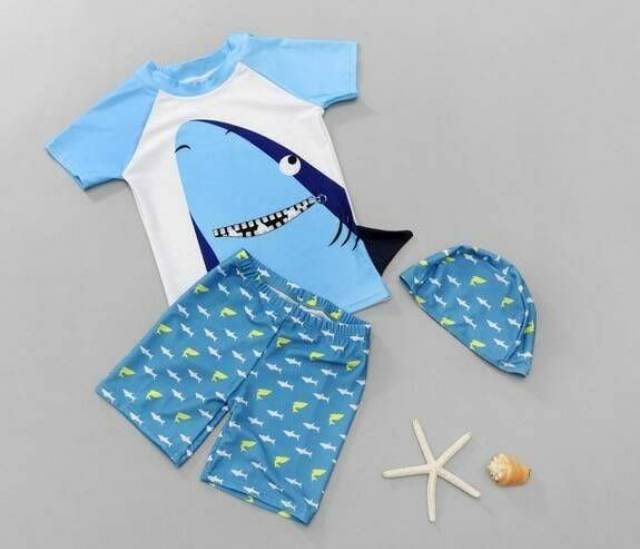 Baju renang bayi plus topi/ baju renang anak import/ swimwear baby/ baju renang shark