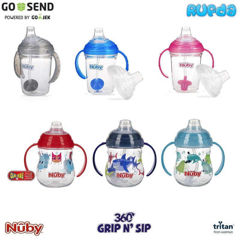 Nuby 360 Grip N Sip Tritan Soft Spout Sippy Cup Bebas Posisi BPA Free