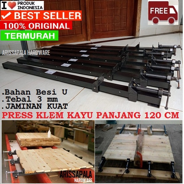 Pres Klem Kayu 120 cm Catok U T Bar Clamp Rell Press Rel Pintu Papan Kayu Bahan Besi U Kuat