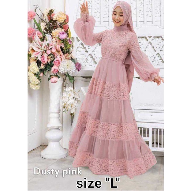 MX HASANAHH GAMIS BRUKAT KOMBI TILE / BUSANA MUSLIM FASHION WANITA TERLARIS TERBARU