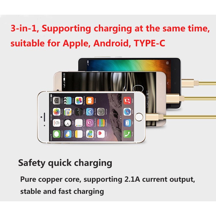 Trend-3in1 Kabel Charger / Data Multifungsi untuk Handphone
