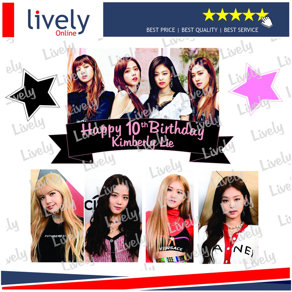 CAKE TOPPER KARAKTER HBD HAPPY BIRTHDAY CUSTOM NAMA BLACKPINK 02 set