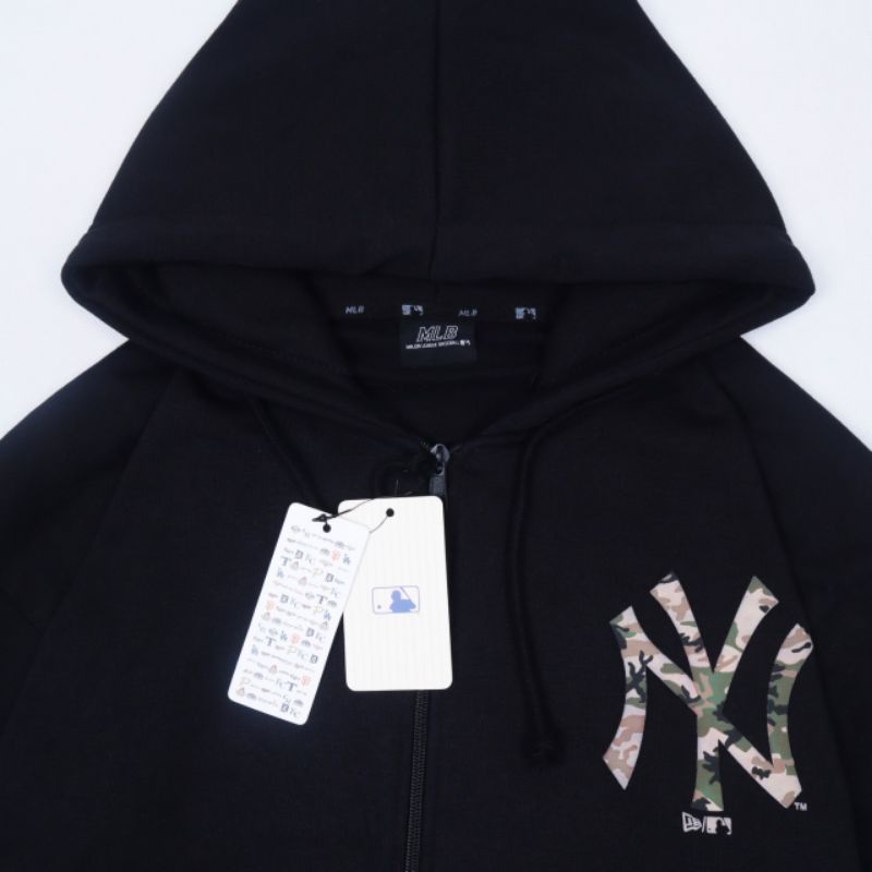 SWEATER HOODIE ZIPPER NY YANKEES HITAM GOLD TAPED AUTHENTIC FULLTAG &amp; LEBEL