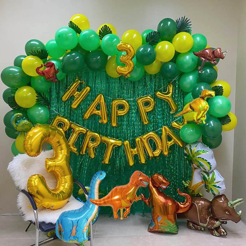 113pcs / Set Balon Bentuk Dinosaurus Daun Palem Untuk Dekorasi Pesta Ulang Tahun Anak