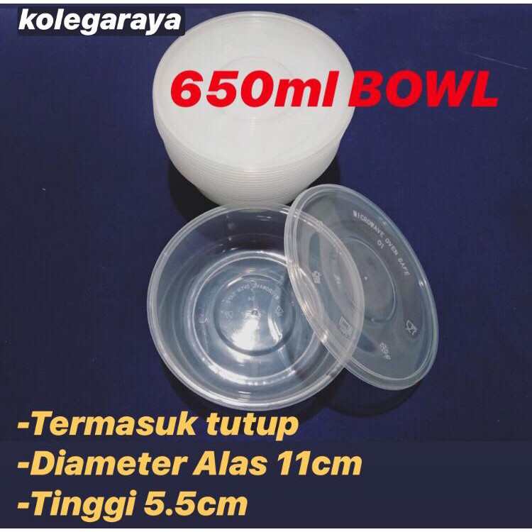 Kotak Makan Thinwall Plastik OTB 650ML Model Bowl Mangkuk  Isi 25pcs